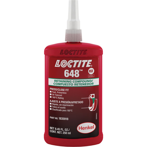 Compos&eacute; de retenue Loctite 648, 250 ml, Bouteille, Vert Canadian Safety Group Inc.