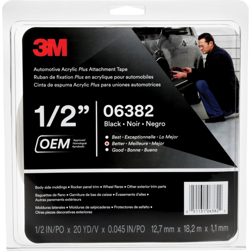 3M Automotive Acrylic Tape, 18 M (60') L x 12.7 mm (1/2") W, 45 mils, Acrylic Canadian Safety Group Inc.
