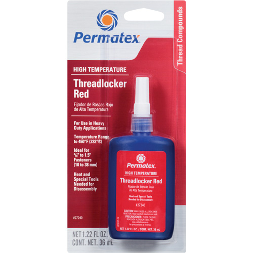 Adh&eacute;sif frein-filet pour temp&eacute;ratures &eacute;lev&eacute;es, Rouge, &eacute;lev&eacute;, 36 ml, Bouteille Canadian Safety Group Inc.
