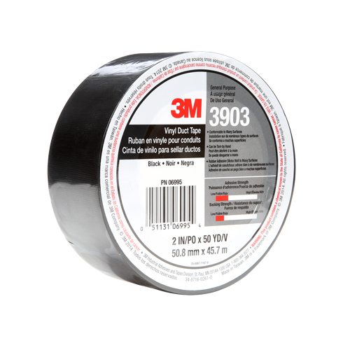 3903 Vinyl Duct Tape, 1245 mm (49") W x 46 m (151') L, 6.5 mils, Black Canadian Safety Group Inc.