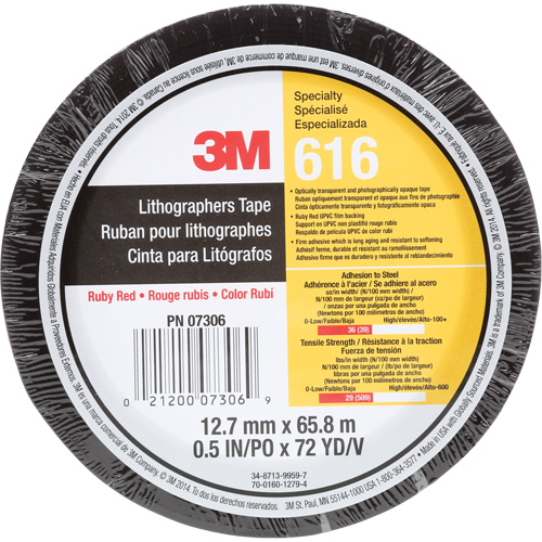 Lithographers Tape 616, 12.7 mm (1/2") x 66 m (216'), Red Canadian Safety Group Inc.