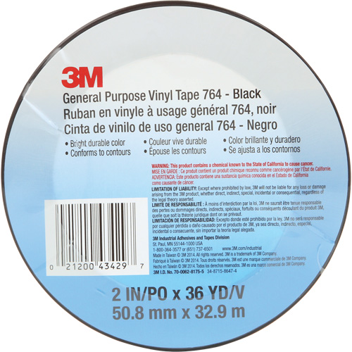 Ruban en vinyle pour travaux g&eacute;n&eacute;raux 764, 50,8 mm (2") la x 32,9 m (108') lo, 5 mils, Noir Canadian Safety Group Inc.
