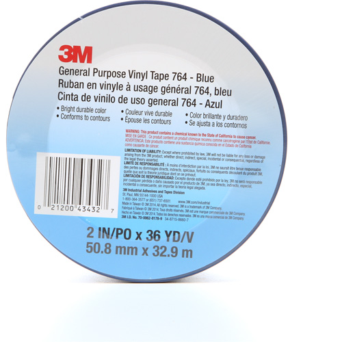 Ruban en vinyle pour travaux g&eacute;n&eacute;raux 764, 50,8 mm (2") la x 32,9 m (108') lo, 5 mils, Bleu Canadian Safety Group Inc.