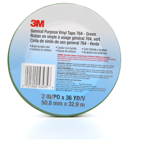 764 General-Purpose Vinyl Tape, 50.8 mm (2") W x 32.9 m (108') L, 5 mils, Green Canadian Safety Group Inc.