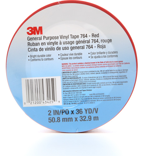 764 General-Purpose Vinyl Tape, 50.8 mm (2") W x 32.9 m (108') L, 5 mils, Red Canadian Safety Group Inc.