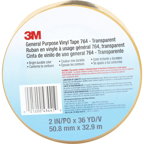 Ruban en vinyle pour travaux g&eacute;n&eacute;raux 764, 50,8 mm (2") la x 32,9 m (108') lo, 5 mils, Transparent Canadian Safety Group Inc.