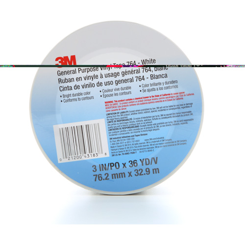 764 General-Purpose Vinyl Tape, 76 mm (3") W x 32.9 m (108') L, 5 mils, White Canadian Safety Group Inc.
