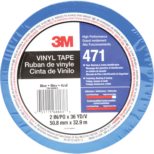 471 Vinyl Tape, 50.8 mm (2") W x 32.9 m (108') L, 5.2 mils, Blue Canadian Safety Group Inc.