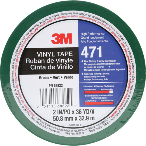 471 Vinyl Tape, 50.8 mm (2") W x 32.9 m (108') L, 5.2 mils, Green Canadian Safety Group Inc.
