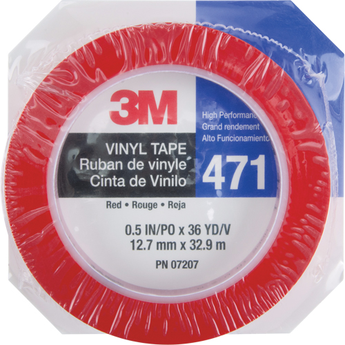 471 Vinyl Tape, 12 mm (1/2") W x 32.9 m (108') L, 5.3 mils, Red Canadian Safety Group Inc.