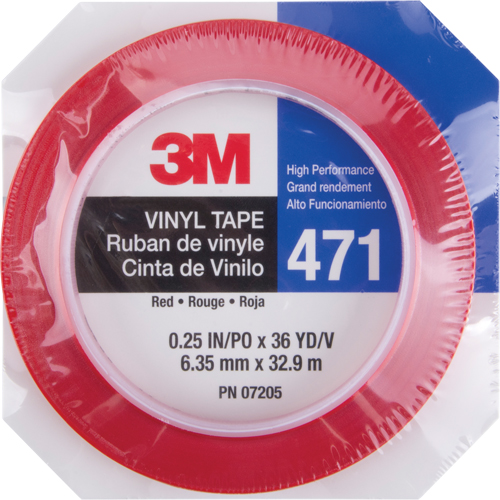 471 Vinyl Tape, 6 mm (1/4") W x 32.9 m (108') L, 5.3 mils, Red Canadian Safety Group Inc.