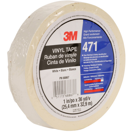 471 Vinyl Tape, 12 mm (1/2") W x 32.9 m (108') L, 5.3 mils, White Canadian Safety Group Inc.