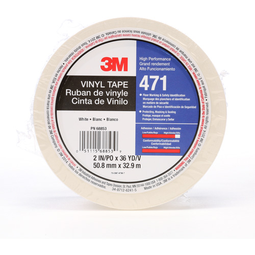 Ruban en vinyle 471, 50,8 mm (2") la x 32,9 m (108') lo, 5,2 mils, Blanc Canadian Safety Group Inc.