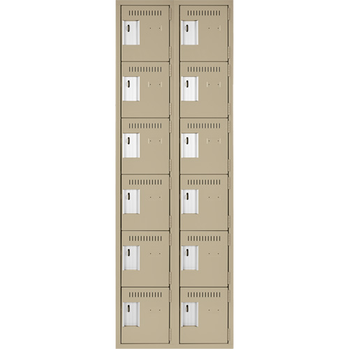 Clean Line Lockerette, 6 -tier, Bank of 2, 24" x 18" x 72", Steel, Beige, Rivet (Assembled) Canadian Safety Group Inc.