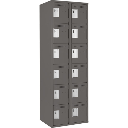 Clean Line Lockerette, 6 -tier, Bank of 2, 24" x 18" x 72", Steel, Charcoal, Rivet (Assembled) Canadian Safety Group Inc.