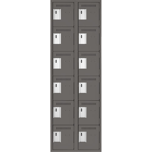 Clean Line Lockerette, 6 -tier, Bank of 2, 24" x 18" x 72", Steel, Charcoal, Rivet (Assembled) Canadian Safety Group Inc.