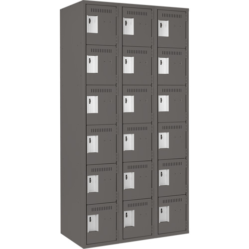 Clean Line Lockerette, 6 -tier, Bank of 3, 36" x 18" x 72", Steel, Charcoal, Rivet (Assembled) Canadian Safety Group Inc.