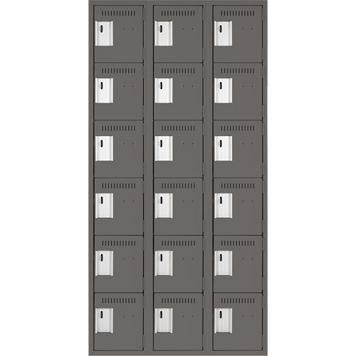 Clean Line Lockerette, 6 -tier, Bank of 3, 36" x 18" x 72", Steel, Charcoal, Rivet (Assembled) Canadian Safety Group Inc.