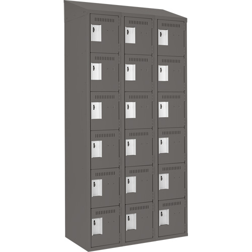 Clean Line Lockerette, 6 -tier, Bank of 3, 36" x 18" x 78", Steel, Charcoal, Rivet (Assembled) Canadian Safety Group Inc.