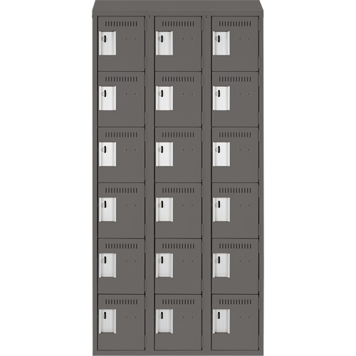 Clean Line Lockerette, 6 -tier, Bank of 3, 36" x 18" x 78", Steel, Charcoal, Rivet (Assembled) Canadian Safety Group Inc.