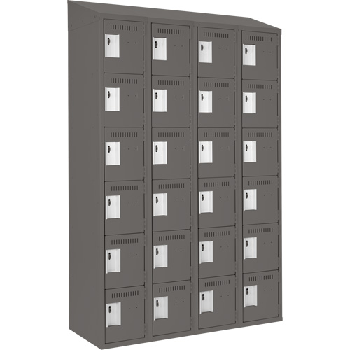 Clean Line Lockerette, 6 -tier, Bank of 4, 48" x 18" x 78", Steel, Charcoal, Rivet (Assembled) Canadian Safety Group Inc.
