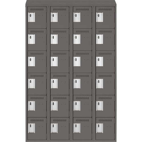 Clean Line Lockerette, 6 -tier, Bank of 4, 48" x 18" x 78", Steel, Charcoal, Rivet (Assembled) Canadian Safety Group Inc.