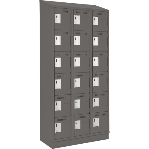 Clean Line Lockerette, 6 -tier, Bank of 3, 36" x 18" x 82", Steel, Charcoal, Rivet (Assembled) Canadian Safety Group Inc.