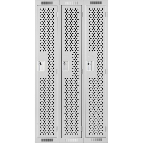 Clean Line Lockers, Bank of 3, 36" x 12" x 72", Steel, Grey, Rivet (Assembled), Perforated Canadian Safety Group Inc.