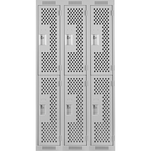 Clean Line Lockers, 2 -tier, Bank of 3, 36" x 12" x 72", Steel, Grey, Rivet (Assembled), Perforated Canadian Safety Group Inc.