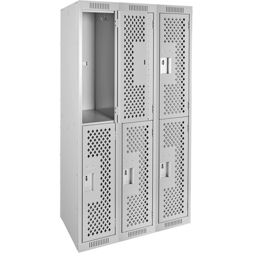 Clean Line Lockers, 2 -tier, Bank of 3, 36" x 12" x 72", Steel, Grey, Rivet (Assembled), Perforated Canadian Safety Group Inc.