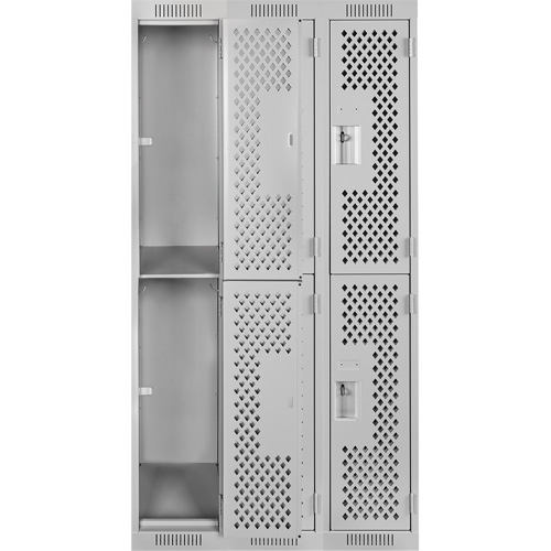 Clean Line Lockers, 2 -tier, Bank of 3, 36" x 12" x 72", Steel, Grey, Rivet (Assembled), Perforated Canadian Safety Group Inc.