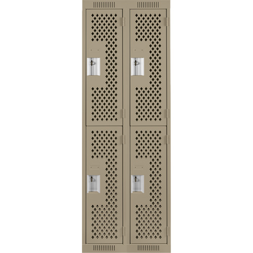 Casiers Clean Line, 2 niveaux, Bloc de 2, 24" x 12" x 72", Acier, Beige, Rivet (assembl&eacute;), Perfor&eacute; Canadian Safety Group Inc.
