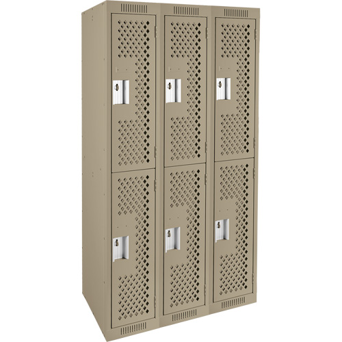 Clean Line Lockers, 2 -tier, Bank of 3, 36" x 12" x 72", Steel, Beige, Rivet (Assembled), Perforated Canadian Safety Group Inc.