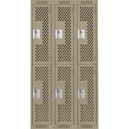 Clean Line Lockers, 2 -tier, Bank of 3, 36" x 12" x 72", Steel, Beige, Rivet (Assembled), Perforated Canadian Safety Group Inc.