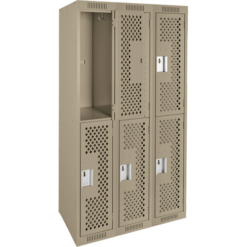 Clean Line Lockers, 2 -tier, Bank of 3, 36" x 12" x 72", Steel, Beige, Rivet (Assembled), Perforated Canadian Safety Group Inc.