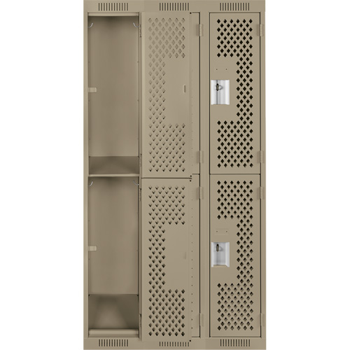 Clean Line Lockers, 2 -tier, Bank of 3, 36" x 12" x 72", Steel, Beige, Rivet (Assembled), Perforated Canadian Safety Group Inc.