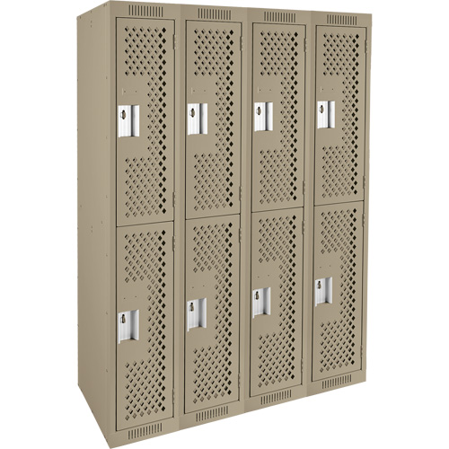 Clean Line Lockers, 2 -tier, Bank of 4, 48" x 12" x 72", Steel, Beige, Rivet (Assembled), Perforated Canadian Safety Group Inc.
