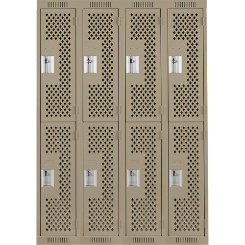 Clean Line Lockers, 2 -tier, Bank of 4, 48" x 12" x 72", Steel, Beige, Rivet (Assembled), Perforated Canadian Safety Group Inc.
