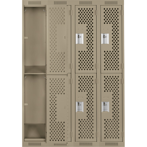 Clean Line Lockers, 2 -tier, Bank of 4, 48" x 12" x 72", Steel, Beige, Rivet (Assembled), Perforated Canadian Safety Group Inc.