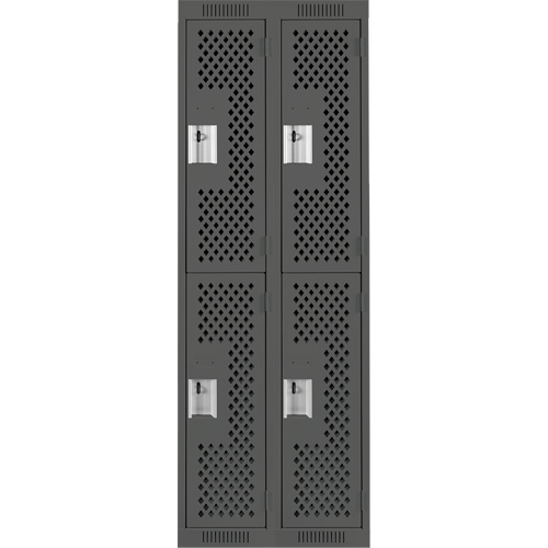 Clean Line Lockers, 2 -tier, Bank of 2, 24" x 12" x 72", Steel, Charcoal, Rivet (Assembled), Perforated Canadian Safety Group Inc.