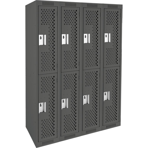 Clean Line Lockers, 2 -tier, Bank of 4, 48" x 12" x 72", Steel, Charcoal, Rivet (Assembled), Perforated Canadian Safety Group Inc.