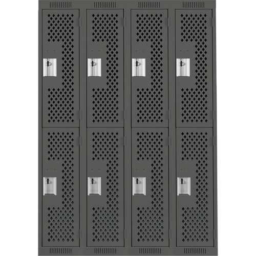 Clean Line Lockers, 2 -tier, Bank of 4, 48" x 12" x 72", Steel, Charcoal, Rivet (Assembled), Perforated Canadian Safety Group Inc.