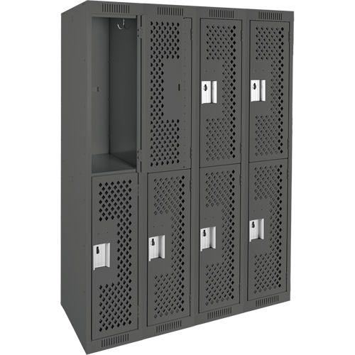 Clean Line Lockers, 2 -tier, Bank of 4, 48" x 12" x 72", Steel, Charcoal, Rivet (Assembled), Perforated Canadian Safety Group Inc.
