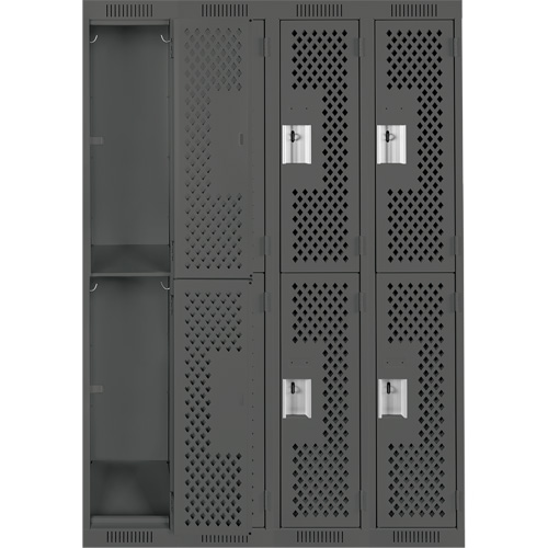 Clean Line Lockers, 2 -tier, Bank of 4, 48" x 12" x 72", Steel, Charcoal, Rivet (Assembled), Perforated Canadian Safety Group Inc.