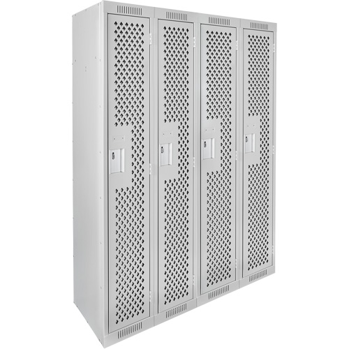 Clean Line Lockers, Bank of 4, 48" x 12" x 72", Steel, Grey, Rivet (Assembled), Perforated Canadian Safety Group Inc.