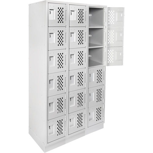 Assembled Lockerettes Clean Line Perforated Economy Lockers, 6 -tier, Bank of 3, 18" x 72" x 12", Steel Canadian Safety Group Inc.