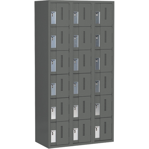 Concorde Heavy-Duty Lockers, 6 -tier, Bank of 3, 36" x 18" x 72", Steel, Charcoal, Welded (Assembled) Canadian Safety Group Inc.