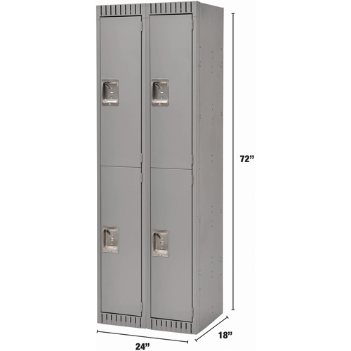 Lockers, 2 -tier, Bank of 2, 24" x 18" x 72", Steel, Grey, Knocked Down Canadian Safety Group Inc.