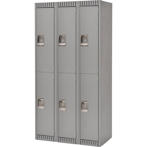 Lockers, 2 -tier, Bank of 3, 36" x 18" x 72", Steel, Grey, Knocked Down Canadian Safety Group Inc.