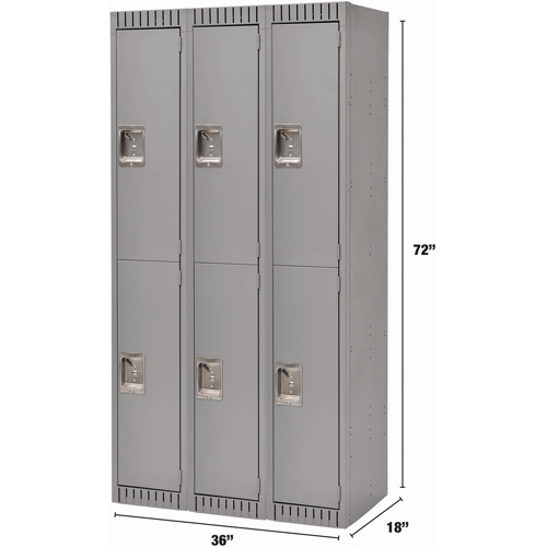 Lockers, 2 -tier, Bank of 3, 36" x 18" x 72", Steel, Grey, Knocked Down Canadian Safety Group Inc.